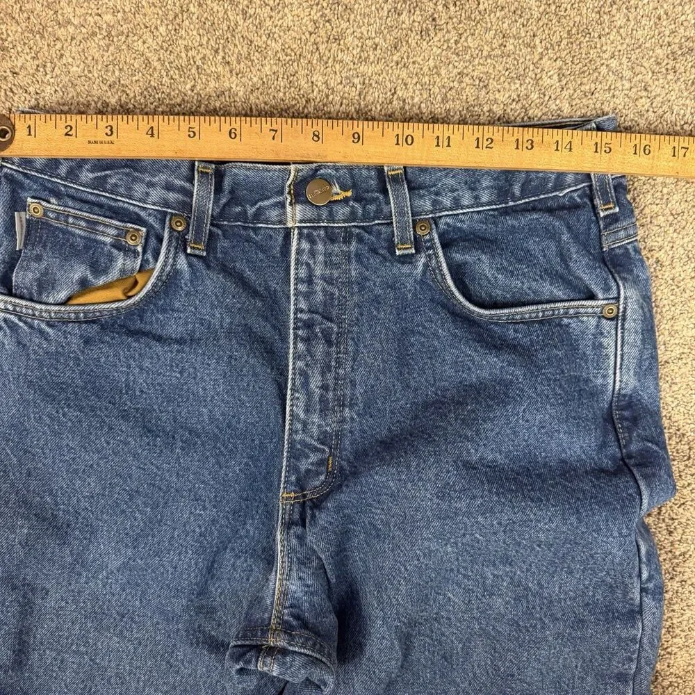 Carhartt Flannel Lined Jeans Mens 34x32 Blue Relaxed Fit Work Denim B172 DST EUC